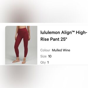 Lululemon Align Legging 25” Mulled Wine 10
